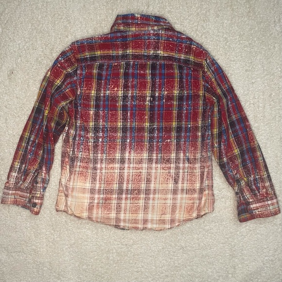 Hand Distressed Youth Bleached Flannel Button Up - Picture 2 of 2